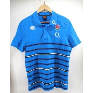 Canterbury England O2 Rugby Large‎ Blue Striped Cotton Polo Shirt